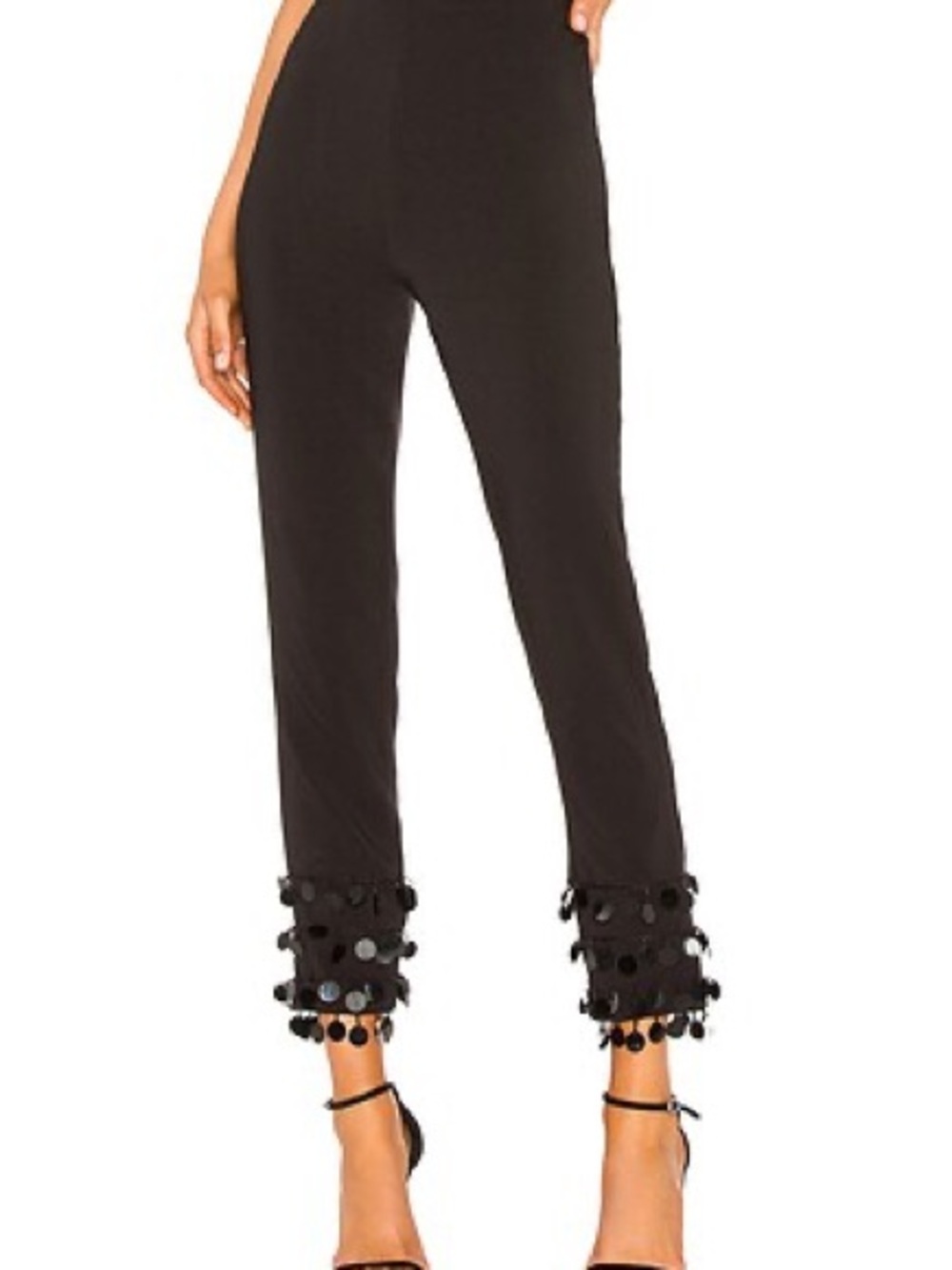 NBD Black Bead and Paillette Trim Cropped Pants - Women's Evening Trousers